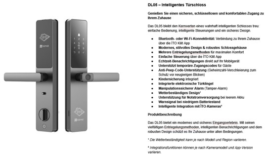 Smart Türschloss DL05 mit Touch-Keypad