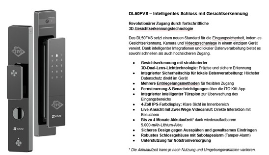 Smart Türschloss DL50FVS Face Scan