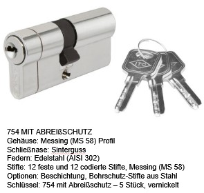 Sicherheitszylinder 754 mit Abreißschutz